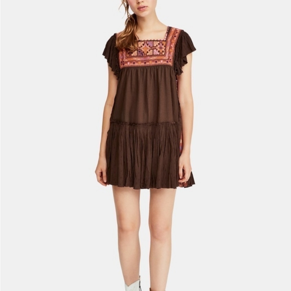 NEW Free People Day Glow Mini Boho Aztec Western Distressed Raw Dress Size Small